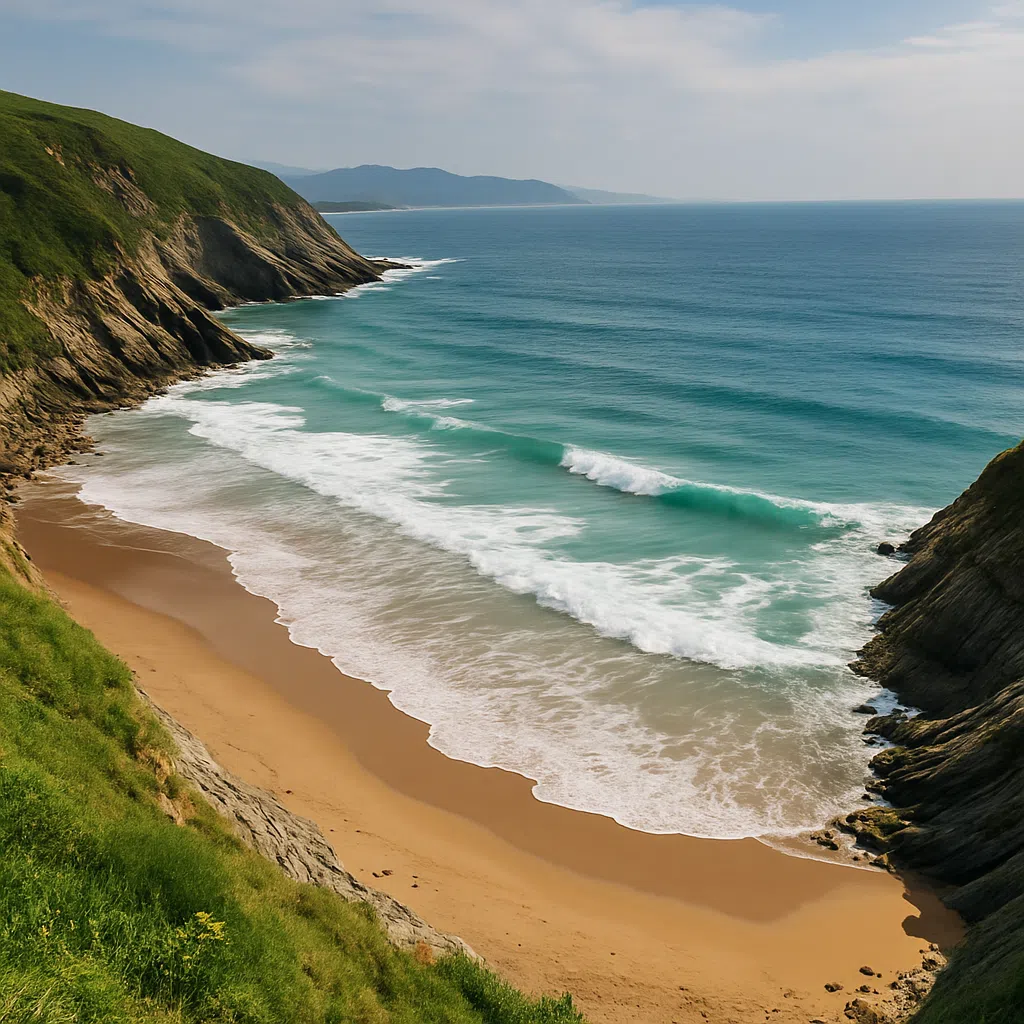 Costa Vasca – Playas salvajes y naturaleza junto al mar Playa de la Costa Vasca entre acantilados y mar Cantábrico
